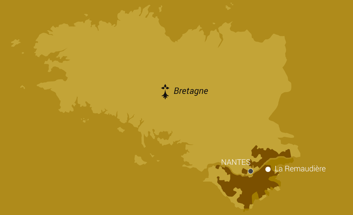 Carte de Bretagne avec le vignoble nantais